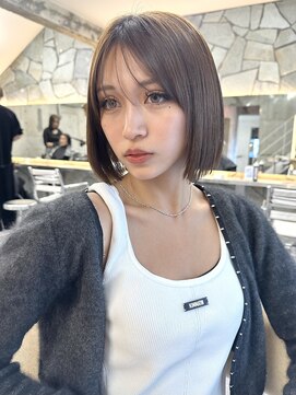 サイン 渋谷(SIGN) 韓国ボブハッシュカットレイヤーカットグレージュブリーチ無し