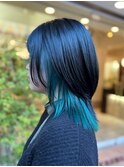 個性派ウルフ◎グリーンインナーカラー　姫カットレイヤー