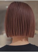 透明感ピンクシースルーバングデジタルパーマボブ