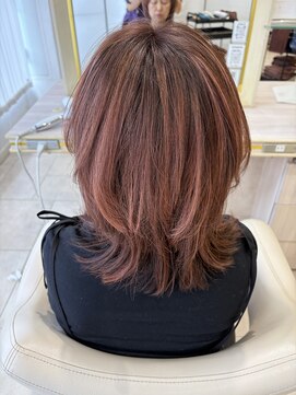 アッシュ 仙川店(Ash) 50代白髪ぼかしハイライト×艶ピンクベージュ顔周りレイヤー