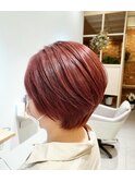 チェリーレッド｜ショートボブ｜ピンクカラー｜ショート｜美容院