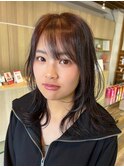 レイヤーボブカシスブラウンカシスレッドレイヤーカット　顔周り