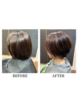 ヘアーメイク クーラ 行橋店(Hair make CURA) 髪質改善前下がりボブ大人ボブ脱白髪染めハイライト