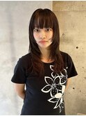 レイヤーカット顔まわりカットロングブラウンカラー艶カラー袋町