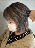 調布白髪ぼかしハイライト脱白髪染めハイライト筋感グレージュ