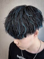men's salon Gaudi 池袋店【メンズサロン ガウディ】 ターコイズグリーンハイライト×メンズツーブロックマッシュ