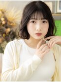 ■シースルーバング黒髪ウェーブミディアム612★川口20代30代