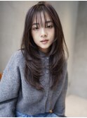 ロングレイヤー顔周りレイヤーハッシュカット透明感カラー