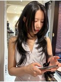 韓国ヘアーハッシュカットレイヤーカットグレージュブリーチ無し