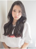 顔周りレイヤー　前髪なし　韓国風ヘア　黒髪/暗髪