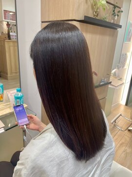 ジュイール 富士見ヶ丘(jouir) ブルーブラックブリーチグレージュ髪質改善トリートメント30代