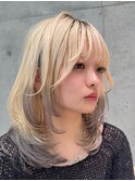 イヤリングカラー/外ハネボブ /縮毛矯正/レイヤーボブ/艶髪