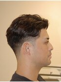 スパイキーショートブルーブラックフェザーパーマサーフカール