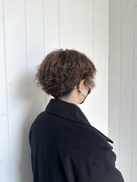パーマ/ショートパーマ/メンズライク/センターパート