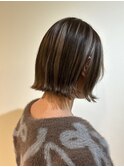 ホワイトグレージュミニウルフデジタルパーマチェリーブラウン