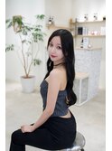 小顔薄めバンググレージュレイヤーロング前髪パーマ黒髪