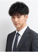 縦落ちツイスパ清潔感ツーブロックビジカジメンズパーマ