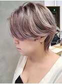 マッシュウルフ/ハンサムショート/脱白髪染め/センターパート