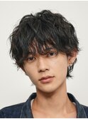原宿メンズウルフカット縦落ちパーマ波巻きスパイラルパーマ