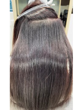 アム 表参道(am) 小顔薄めバンググレージュレイヤーロング前髪パーマ黒髪