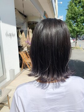 チャプター 問屋町(chapter) ブリーチなしラベンターブラック外はねレイヤーボブあご下ボブ
