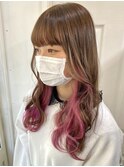 【SENA】インナーカラーピンク ミルクティーブラウン セミロング