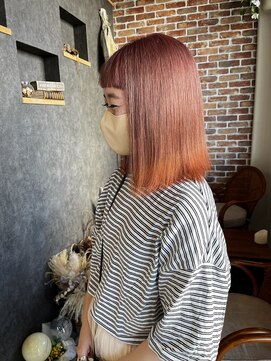 空 オレンジベージュ/エンドカラー/裾カラー/ピンクカラー