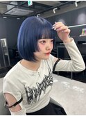 ブリーチカラー/ブルーブラック/姫カット/ショートボブ