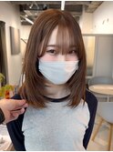 【高城】10代20代ミディアムレイヤーミルクティーベージュ