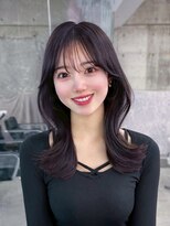 フィヴェント(Fivent)&nbsp;黒髪韓国小顔レイヤーイメチェン暗めオリーブグレークラゲヘアー