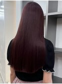 艶髪ロング暖色ワインレッドカラー
