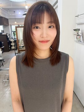 ペイジヘアー(paige hair) 酸熱カラーブラウンベージュフェイスレイヤーセミロング前髪あり