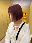 ブリーチなしダブルカラー×ぱっつりボブ×ワインレッド