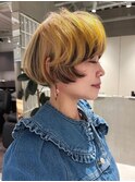 天神大名ダブルカラーショートボブレイヤーカットケアブリーチ