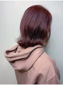 チェリーレッド_マロンベージュ Aラインボブ かきあげ