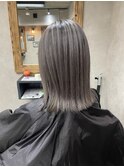 バレイヤージュ、ハイライト、レイヤーロング、グレーベージュ