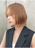 美髪くびれボブブリーチなしグレージュウェーブミディアム立川