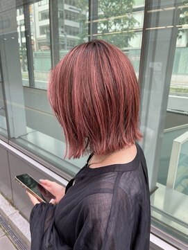 ラボー ノースプラザ店(LA'BO) 【LA'BO三浦】ハイライトピンク×切りっぱなしボブ