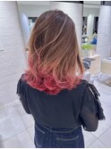 大人かわいい裾カラーバレイヤージュミルクティーピンクベージュ