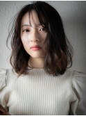 黒髪アッシュゆるふわミディアム小顔ボブパーマu志木30代40代
