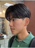 大人ナチュラルセンターパートツーブロックニュアンスパーマ緩め