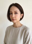 ボブオリーブカラー×ブリーチなしカラー小顔カット