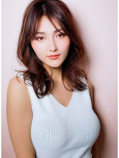 【色っぽヘア】ミディアム × ピンクラベンダー  韓国 ヘア