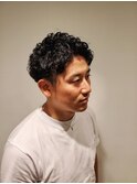 メンズアップバング　2ブロックハードパーマHOMMEHAIR2nd江ヶ崎