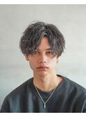 束感縦落ちパーマ刈り上げなしメンズウルフ波巻きシャドウパーマ