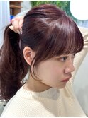 美髪カールピンクブラウン韓国レイヤーロングセミディ顔周り前髪