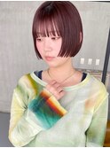 前上がりボブ/ボルドーカラー/ダブルカラー/ブリーチ無し/前髪