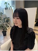黒髪ロング/前髪カット/黒髪/グレージュ/髪質改善ストレート