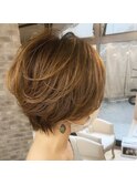 大人可愛いふっくらマロンベージュショートボブ