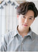 七三かき上げ前髪パーマのツーブロックマッシュパーマo札幌月寒
